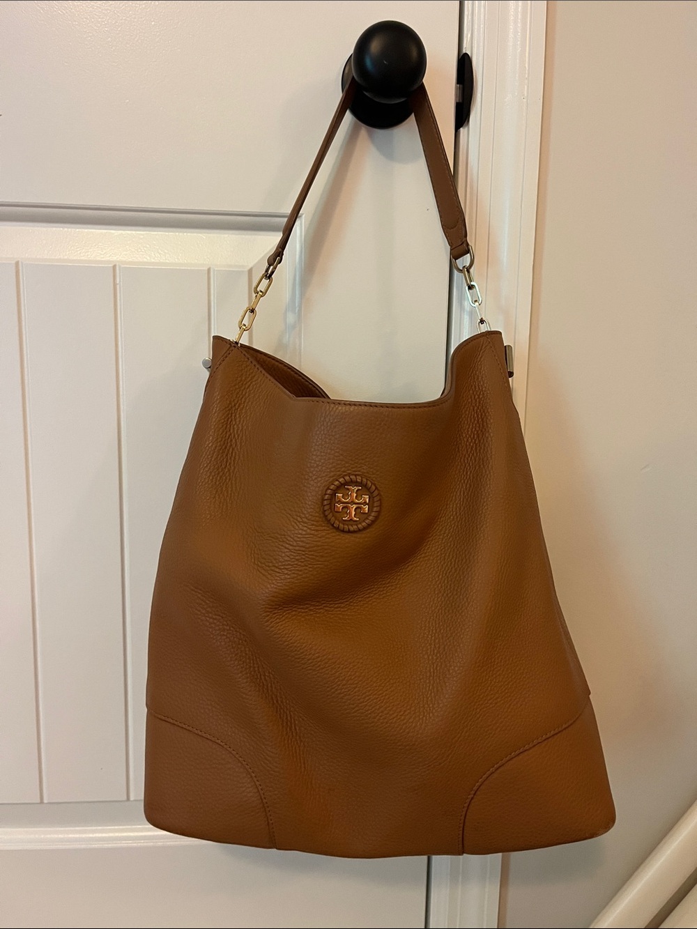 Tory Burch Cognac Pebbled Leather Hobo